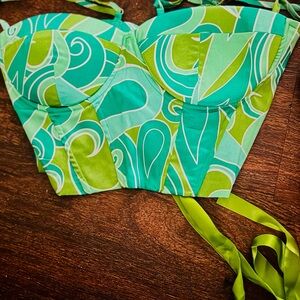 Green Patterned Bustier Top